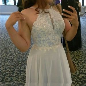 Baby Blue & White Lace Halter Dress - Prom Dress